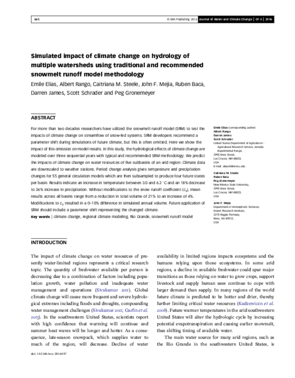 (PDF) Simulated impact of climate change on hydrology of multiple ...
