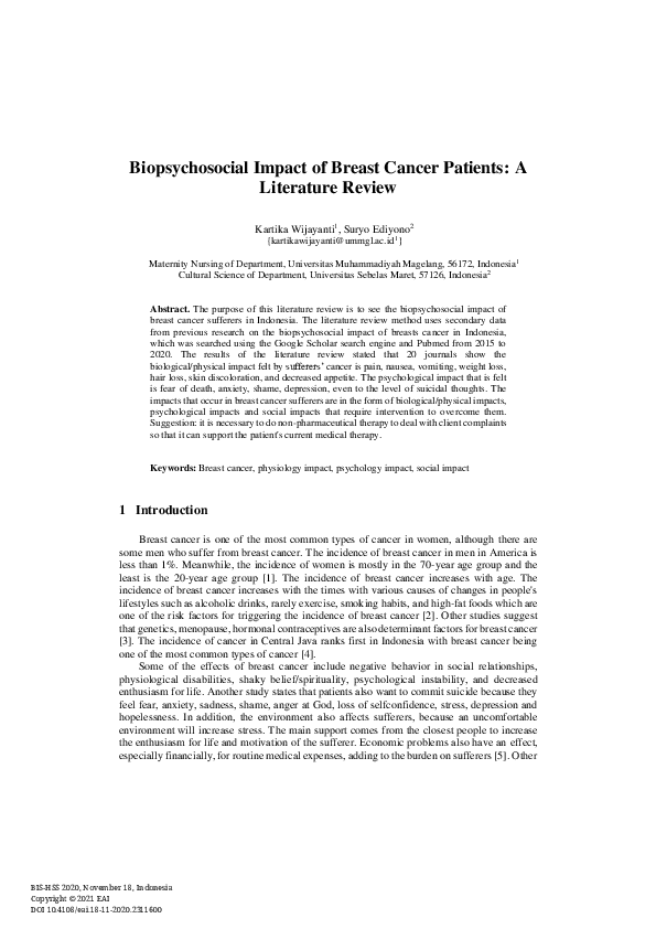(PDF) Biopsychosocial Impact of Breast Cancer Patients: A Literature Review