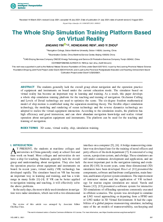 (PDF) The Whole Ship Simulation Training Platform Based on Virtual Reality