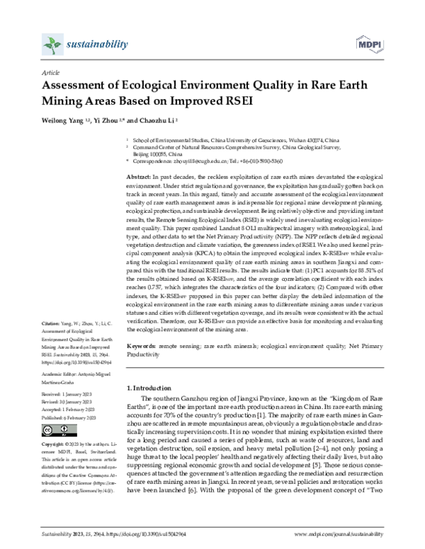 (PDF) Assessment of Ecological Environment Quality in Rare Earth Mining ...