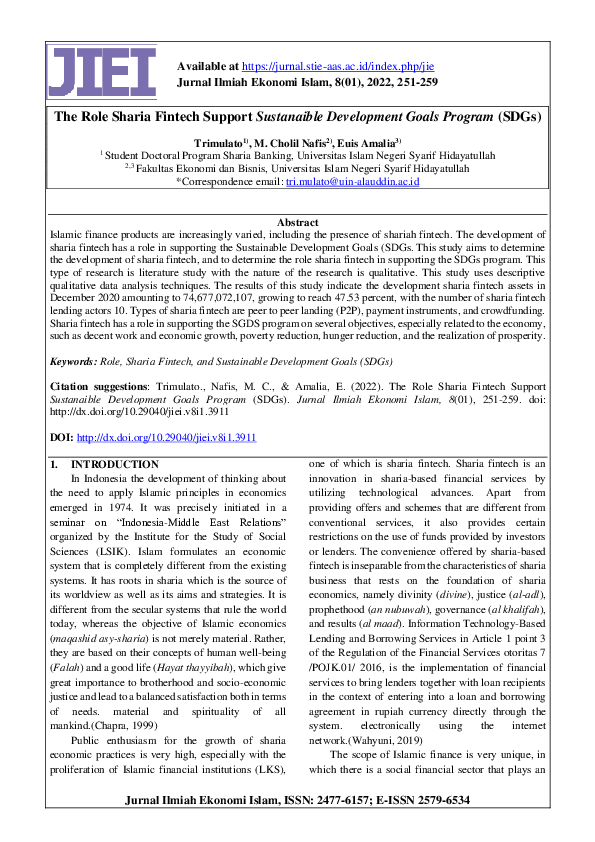 (PDF) The Role Sharia Fintech Support Sustanaible Development Goals ...
