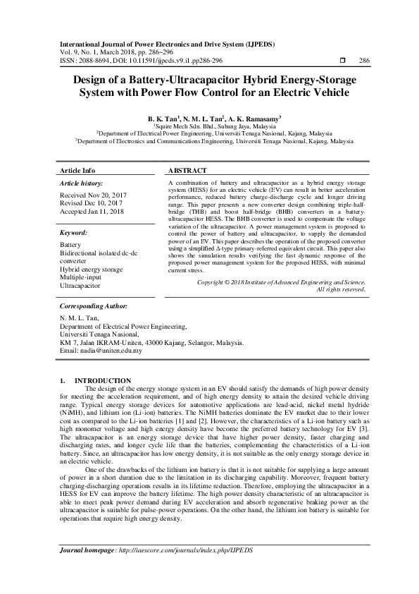 (PDF) Design of a BatteryUltracapacitor Hybrid Energy Storage System