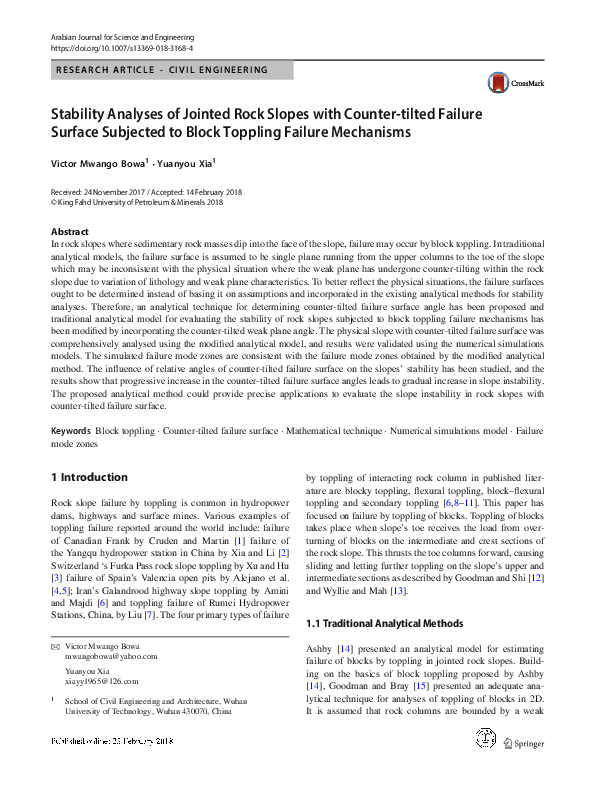 (PDF) Stability Analyses of Jointed Rock Slopes with Counter-tilted ...