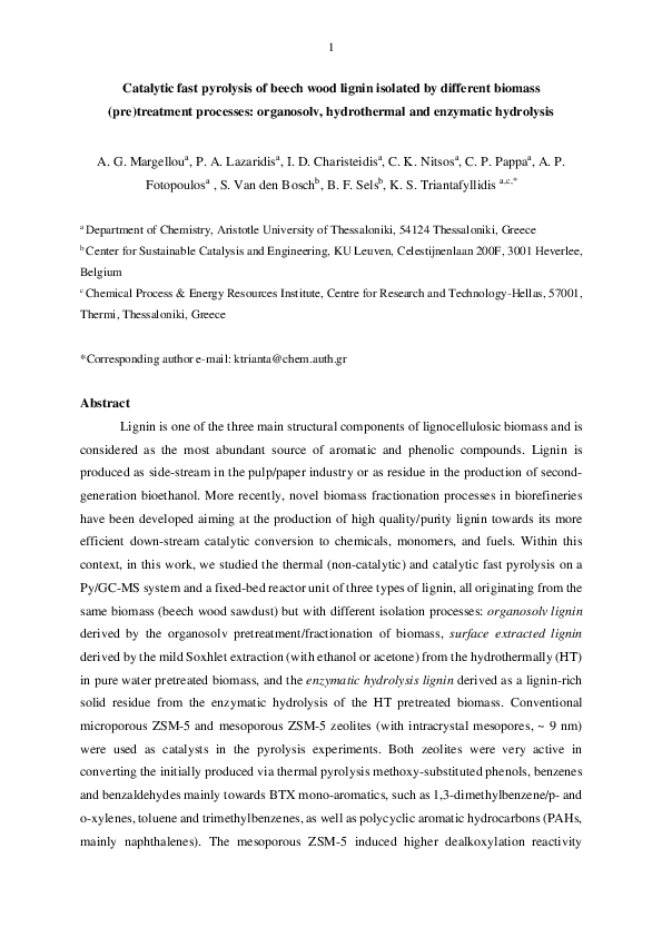 (PDF) Catalytic fast pyrolysis of beech wood lignin isolated by ...