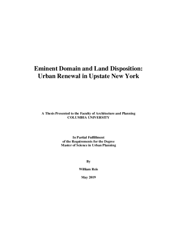 (PDF) Eminent Domain and Land Disposition: Urban Renewal in Upstate New ...