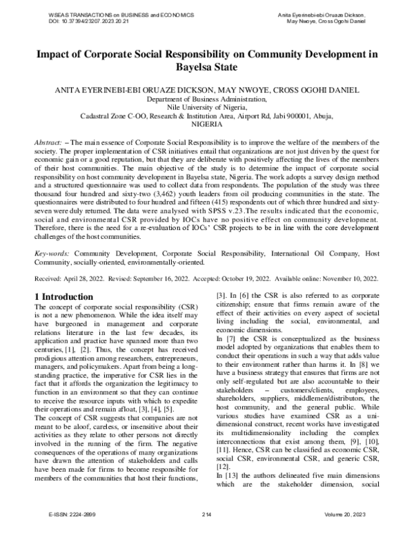 (PDF) Impact of Corporate Social Responsibility on Community ...