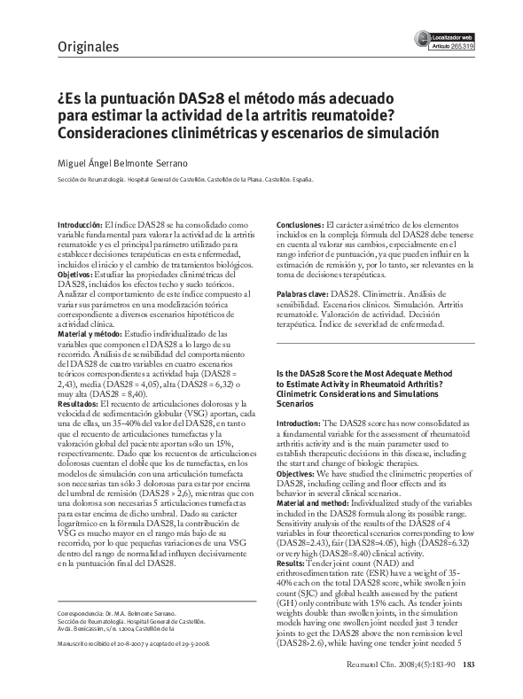 (PDF) ¿Es la puntuación DAS28 el método más adecuado para estimar la ...