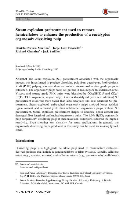 (PDF) Steam explosion pretreatment used to remove hemicellulose to ...