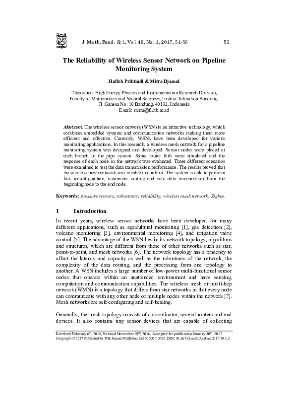 (PDF) The Reliability of Wireless Sensor Network on Pipeline Monitoring ...