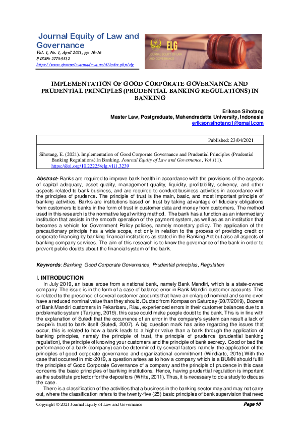 (PDF) Implementation of Good Corporate Governance and Prudential ...