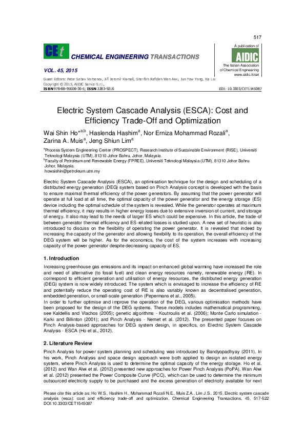 (PDF) Electric System Cascade Analysis (ESCA): cost and efficiency ...