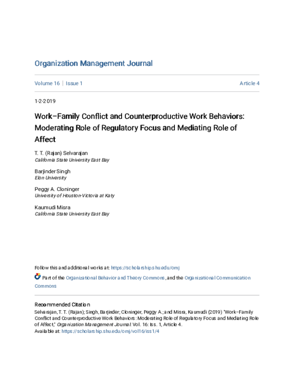 (PDF) Work–Family Conflict and Counterproductive Work Behaviors ...