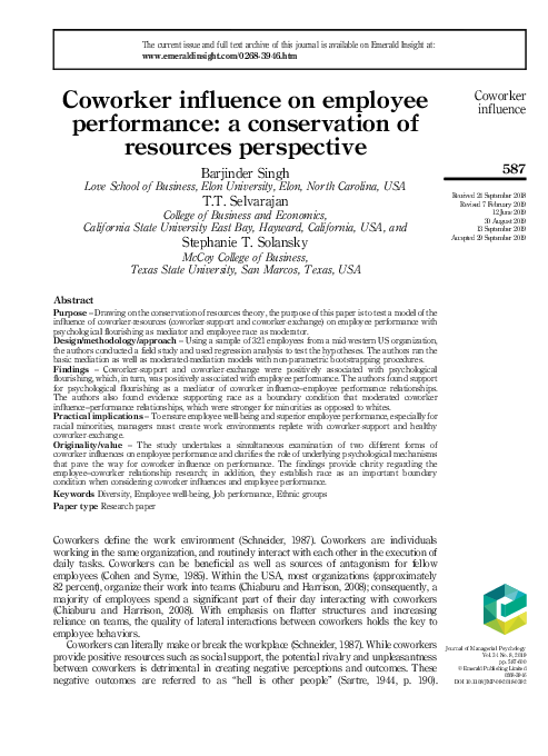 (PDF) Coworker influence on employee performance: a conservation of ...