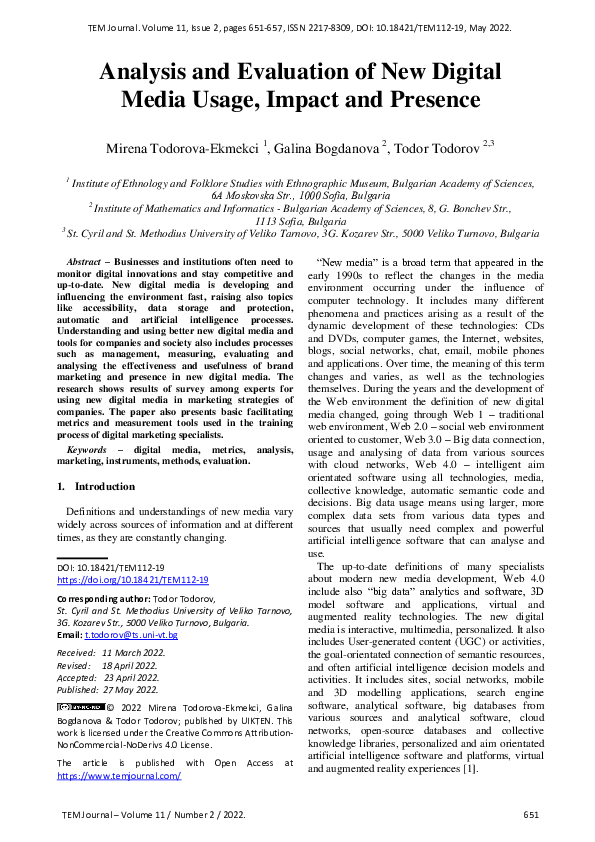 (PDF) Analysis and Evaluation of New Digital Media Usage, Impact and ...