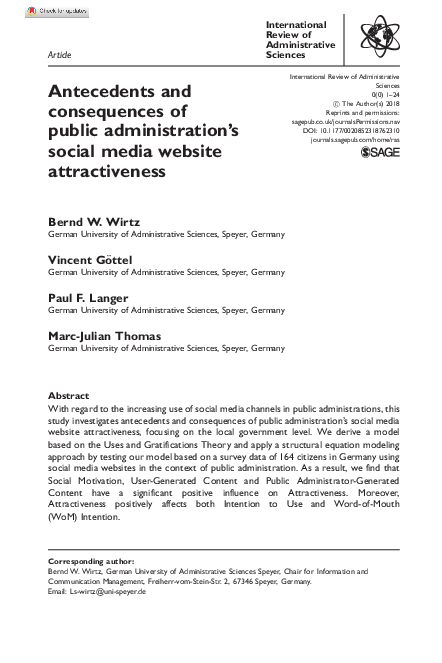 (PDF) Antecedents and consequences of public administration’s social ...