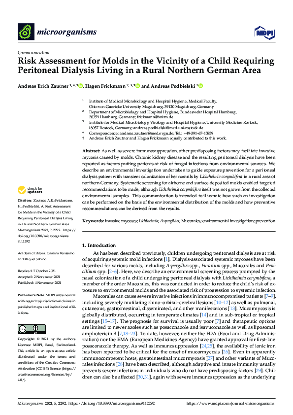 (PDF) Risk Assessment for Molds in the Vicinity of a Child Requiring ...