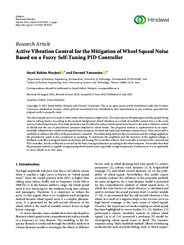 (PDF) Active Vibration Control for the Mitigation of Wheel Squeal Noise ...