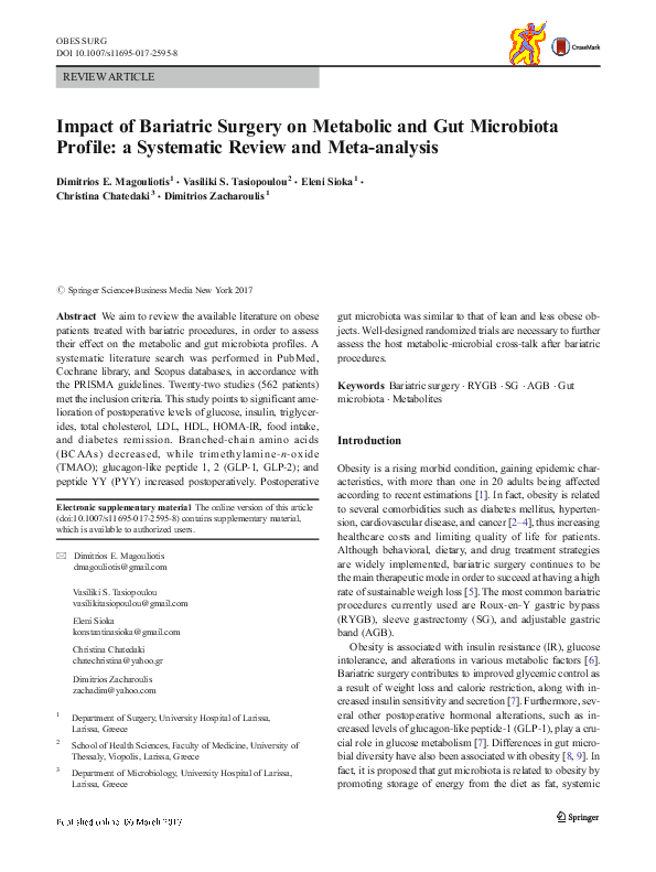 (PDF) Impact of Bariatric Surgery on Metabolic and Gut Microbiota ...