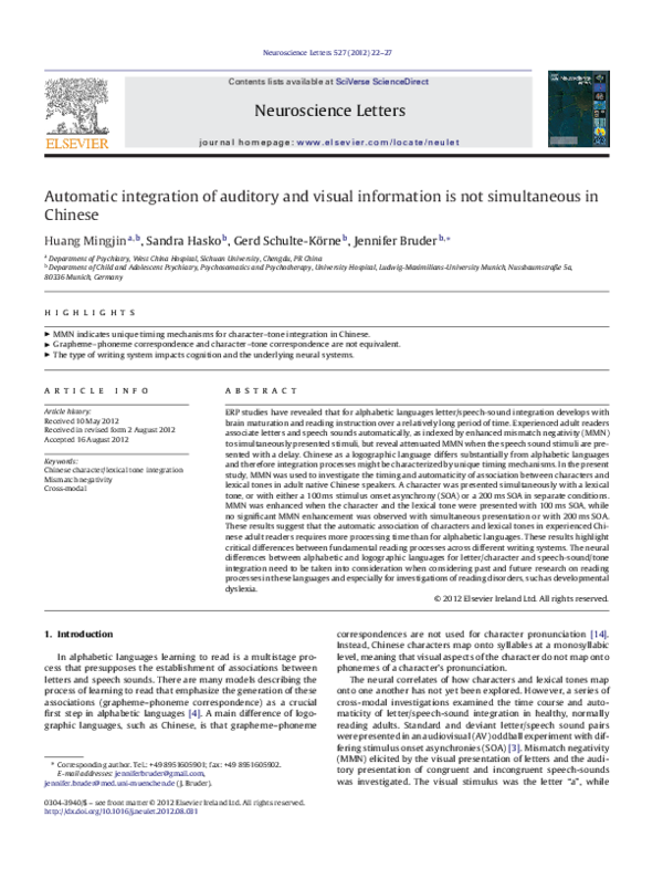 (PDF) Automatic integration of auditory and visual information is not ...
