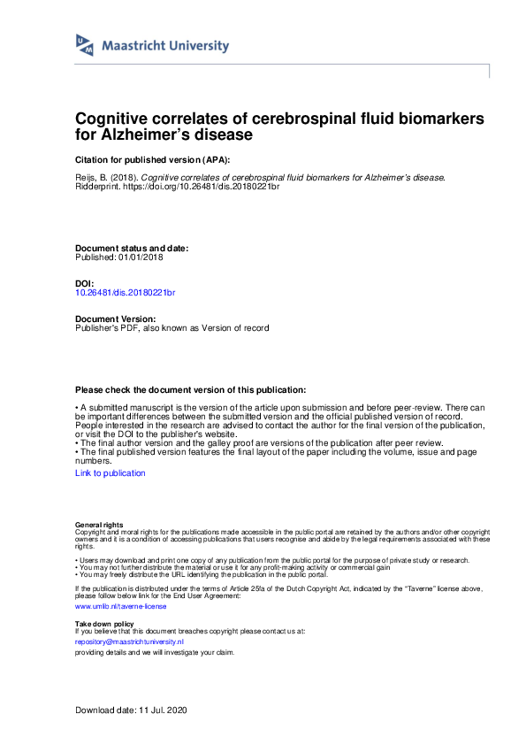(PDF) Cognitive correlates of cerebrospinal fluid biomarkers for ...