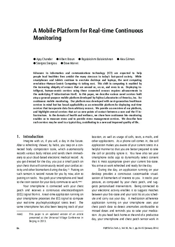 (PDF) A Mobile Platform for Real-time Continuous Monitoring