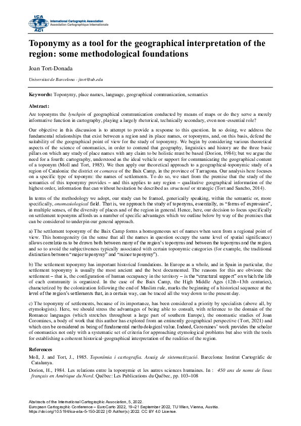 (PDF) Toponymy as a tool for the geographical interpretation of the ...