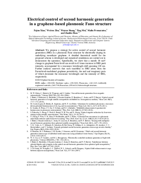 (PDF) Electrical control of second harmonic generation in a graphene ...