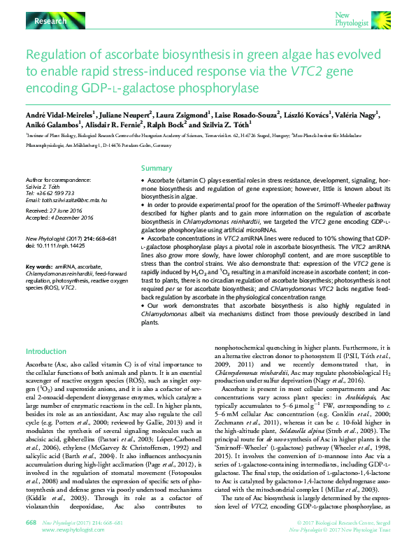 (PDF) Regulation of ascorbate biosynthesis in green algae has evolved ...