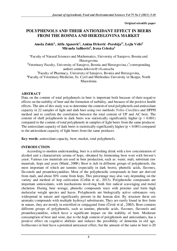 (PDF) Polyphenols and Their Antioxidant Effect in Beers from the Bosnia ...