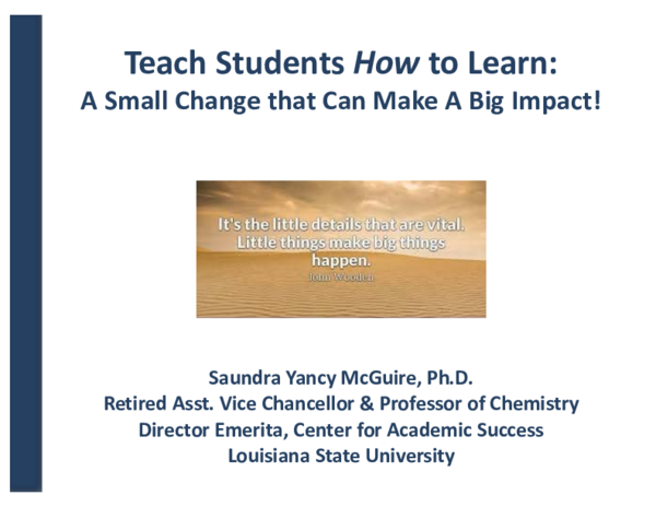 (PDF) Teach Students How to Learn: A Small Change that Can Make A Big ...
