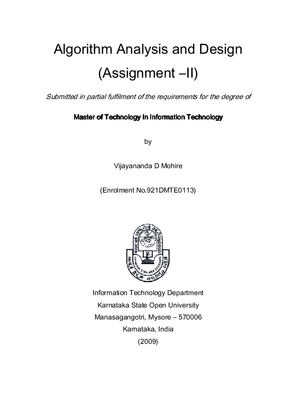 (PDF) Algo Analysis and Design Assign II