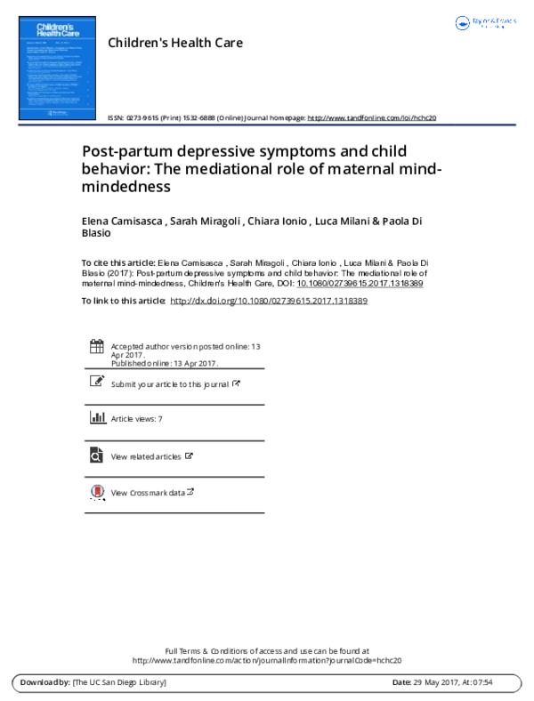 (PDF) Post-partum depressive symptoms and child behavior: The ...