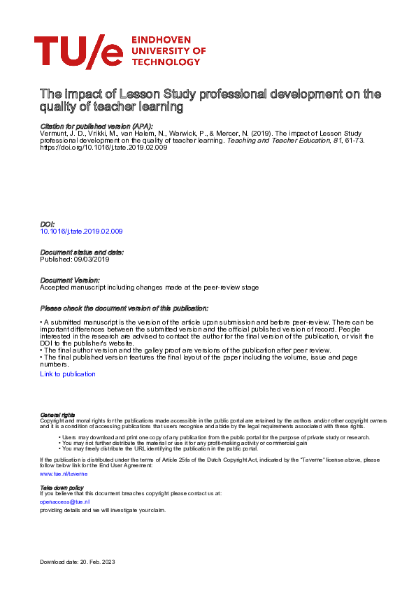 (PDF) The impact of Lesson Study professional development on the ...