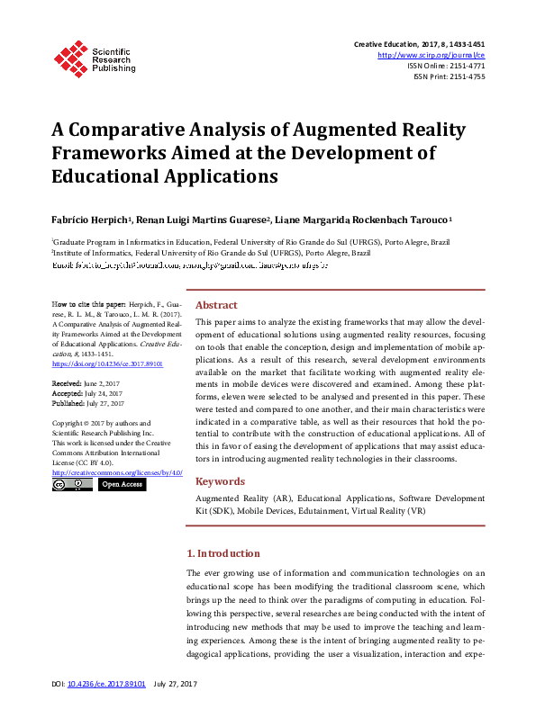 (PDF) A Comparative Analysis of Augmented Reality Frameworks Aimed at ...