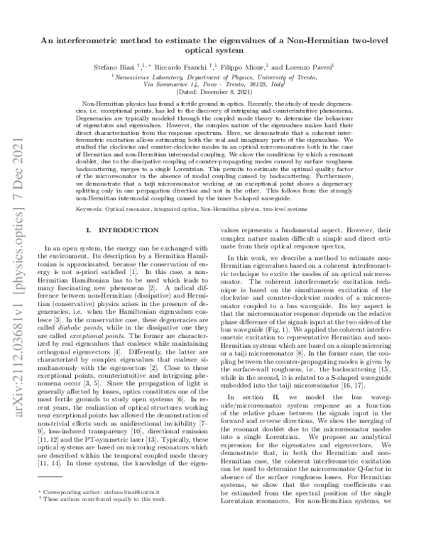 (PDF) Interferometric method to estimate the eigenvalues of a non ...