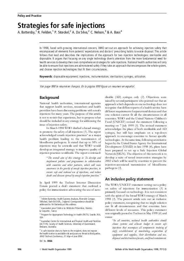 (PDF) Strategies for safe injections