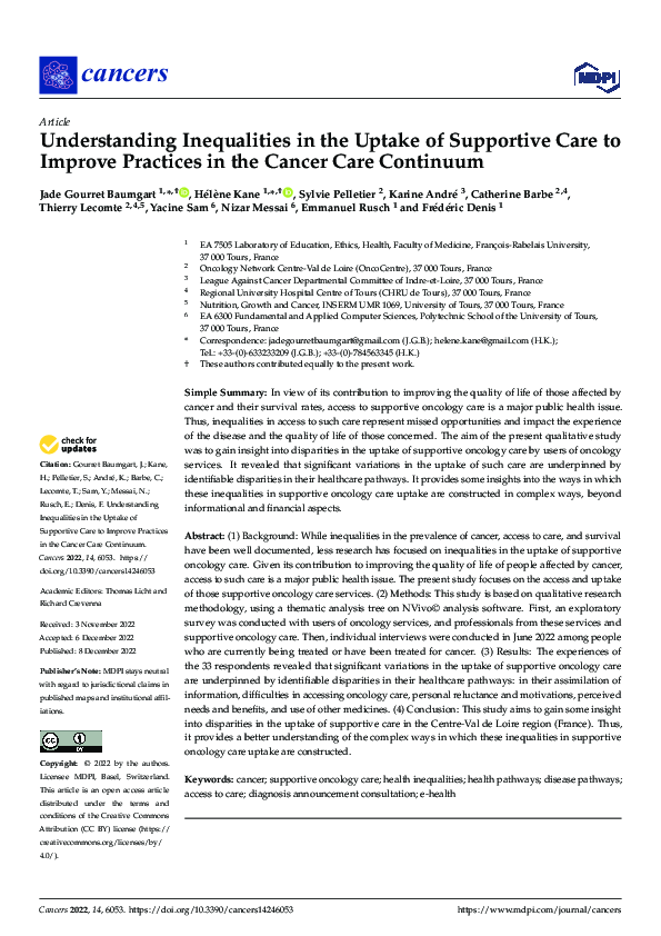(PDF) Understanding Inequalities in the Uptake of Supportive Care to ...
