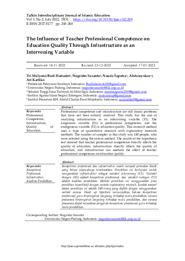 (PDF) The Influence of Teacher Professional Competence on Education ...