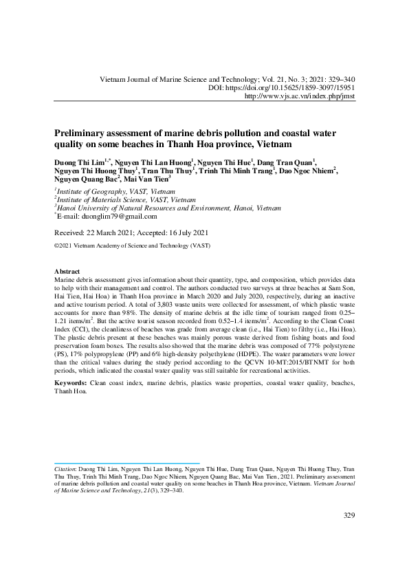 (PDF) Preliminary assessment of marine debris pollution and coastal ...