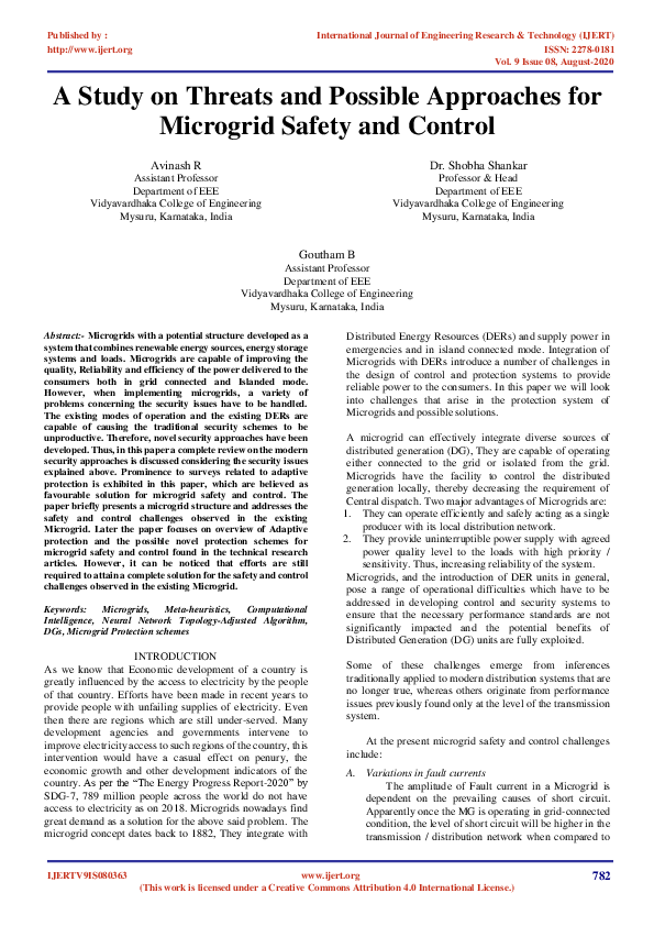 (PDF) A Study on Threats and Possible Approaches for Microgrid Safety ...