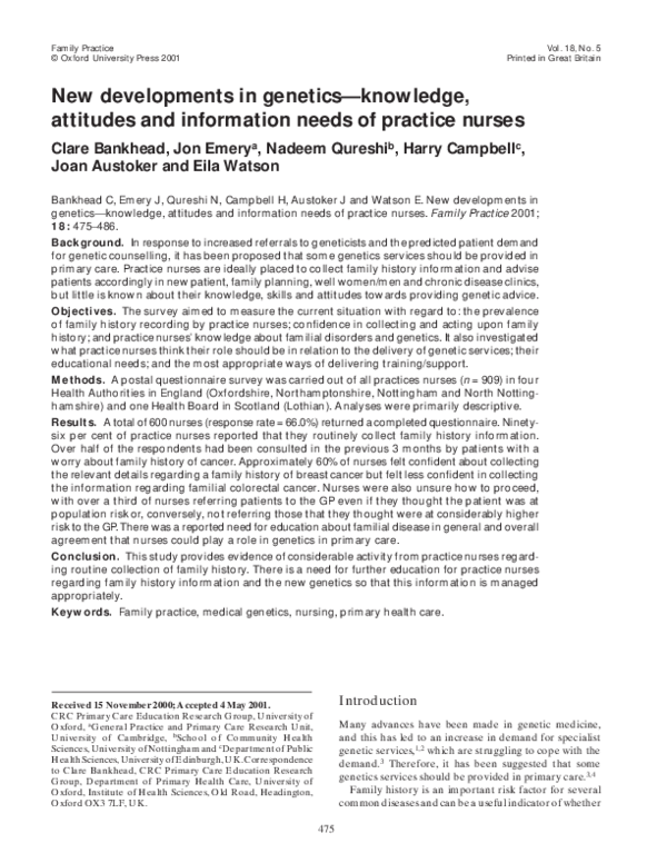 (PDF) New developments in genetics--knowledge, attitudes and ...