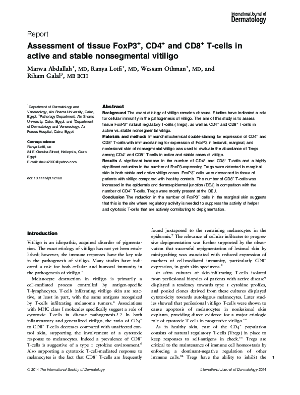(PDF) Assessment of tissue FoxP3+, CD4+and CD8+T-cells in active and ...