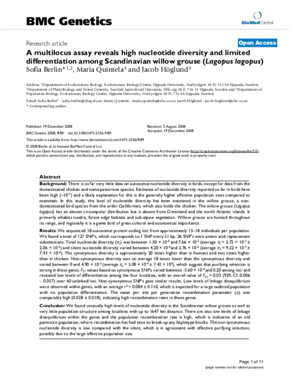 (PDF) A multilocus assay reveals high nucleotide diversity and limited ...