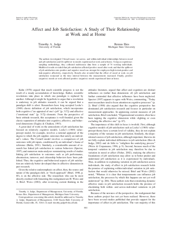 (PDF) Affect and Job Satisfaction: A Study of Their Relationship at ...