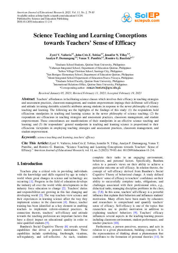 (PDF) Science Teaching and Learning Conceptions towards Teachers' Sense ...