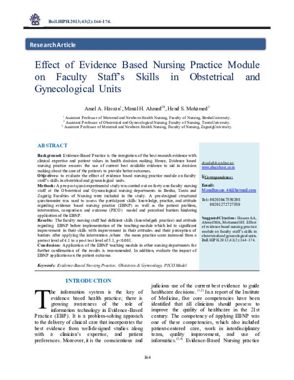 (PDF) Effect of Evidence Based Nursing Practice Module on Faculty Staff ...