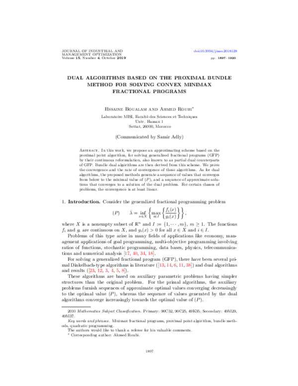 (PDF) Dual algorithms based on the proximal bundle method for solving ...