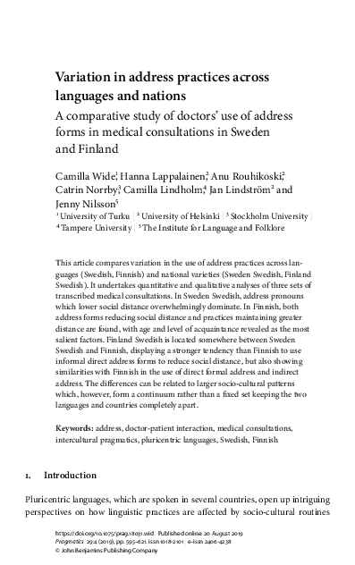 (PDF) Variation in address practices across languages and nations