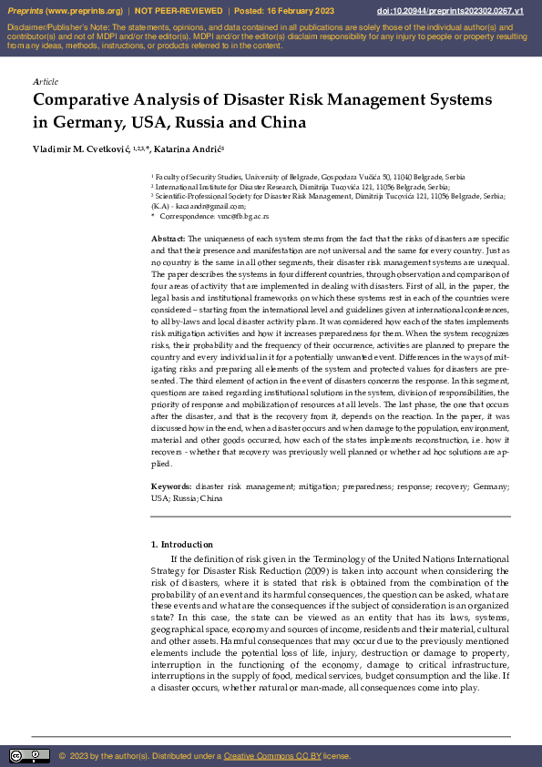 (PDF) Comparative Analysis of Disaster Risk Management Systems in ...