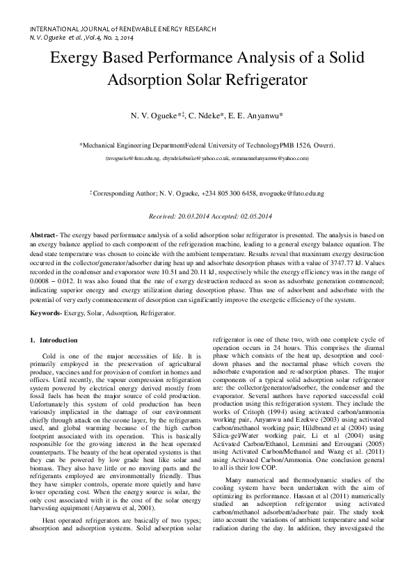 (PDF) Exergy Based Performance Analysis of a Solid Adsorption Solar ...